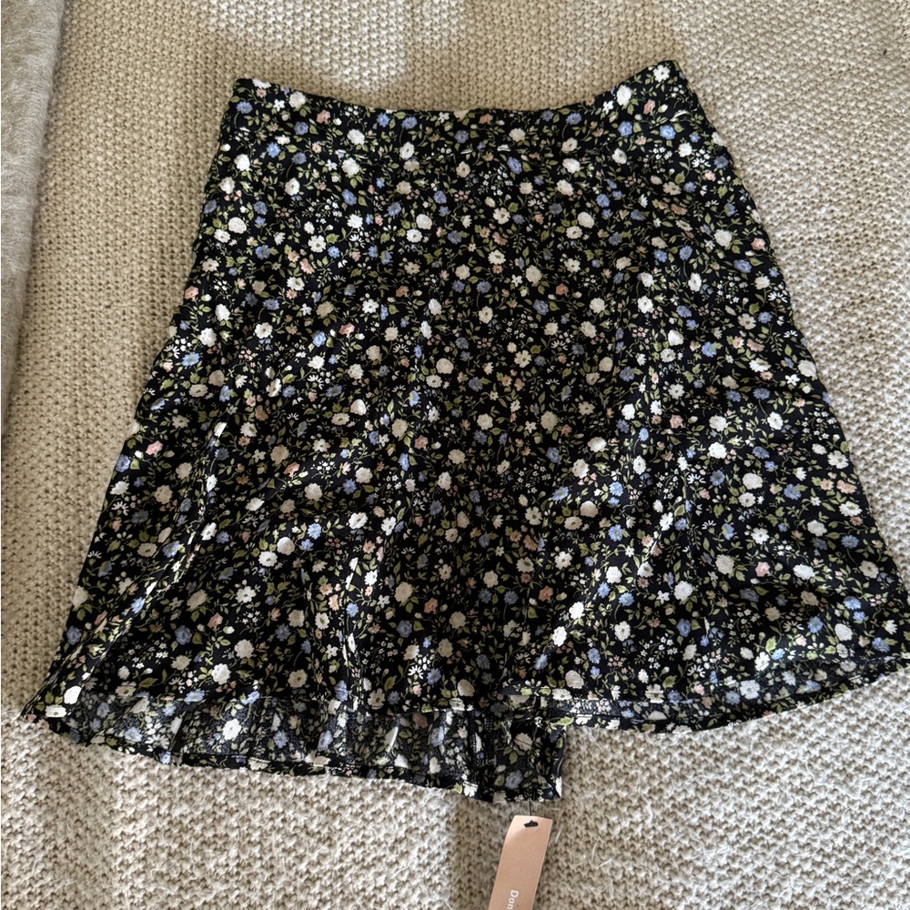 Reformation Floral Black Flounce Skirt